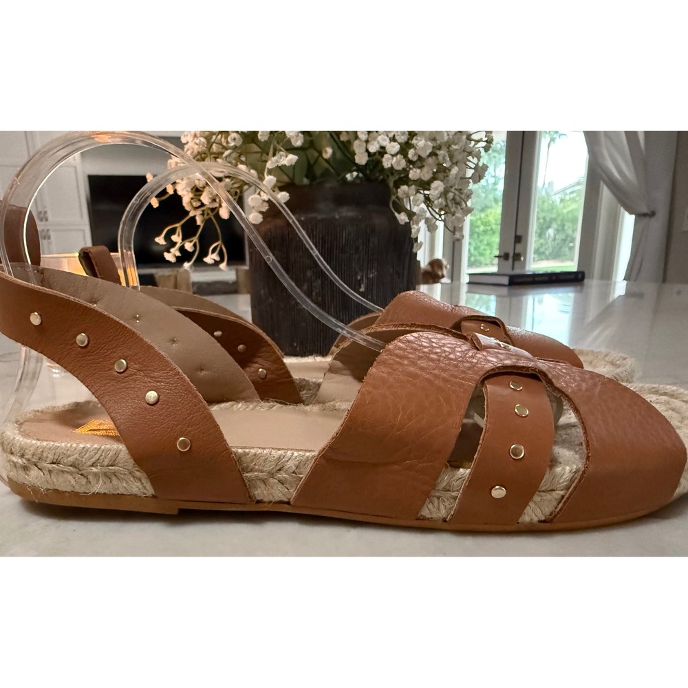Bruno Magli Womens Cognac Leather Studded Espadrille Slingback Sandals Size 10